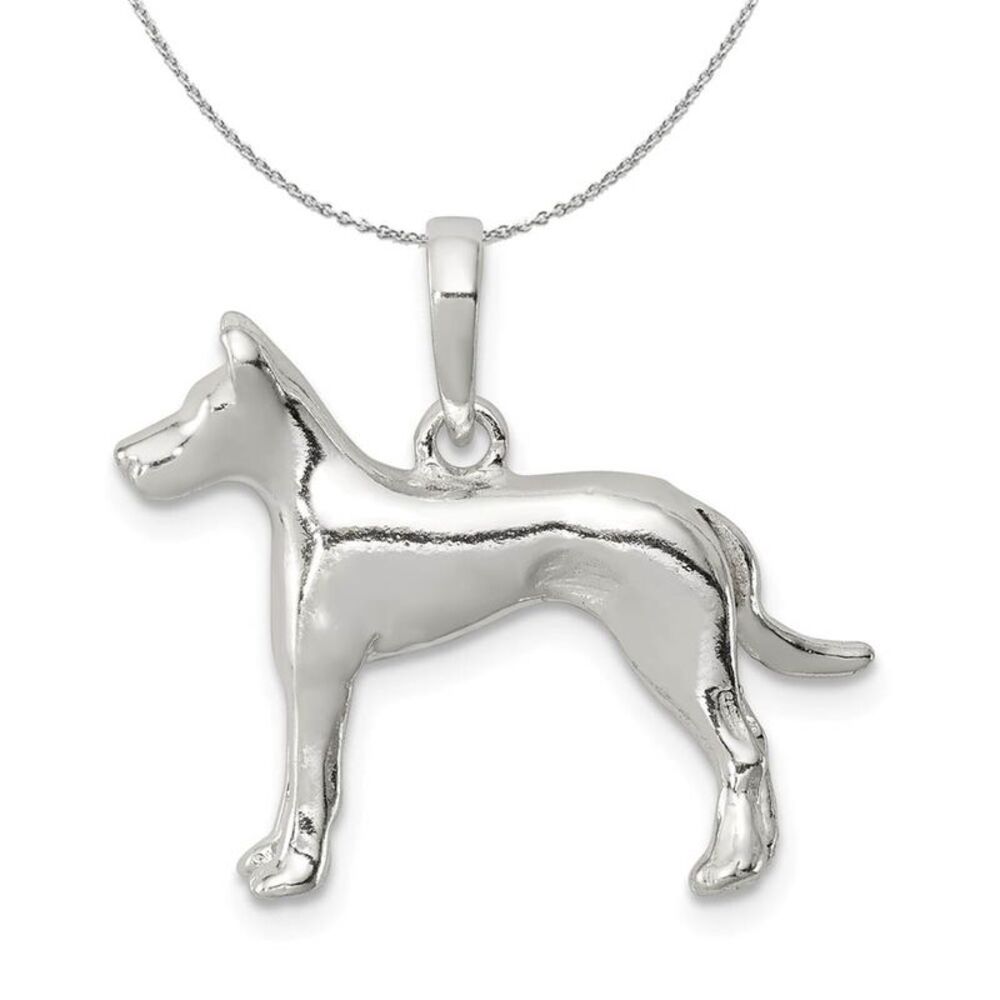 Sterling Silver Polished 3D Great Dane Necklace - 24 Inch